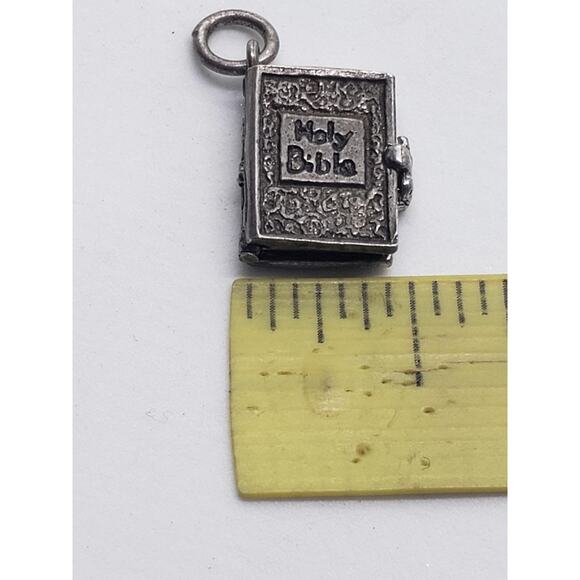 Holy Bible Book Charm Pendant Silver Tone Hinged Locket IHS Christian Religious - Picture 5 of 5